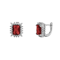 Zirconia Rectangle Halo Huggie Earrings (Silver)