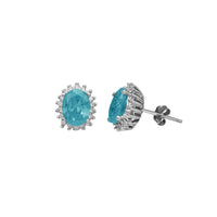 Zirconia Oval Halo Stud Earrings (Silver)