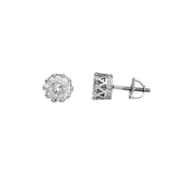 Zirconia Iced-Out King Crown Stud Earrings (Silver)