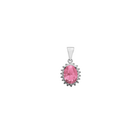 Zirconia Oval Halo Gemstone-Color Pendant (Silver)