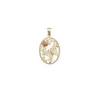 Outlined Oval Flower & Butterfly Pendant (14K)