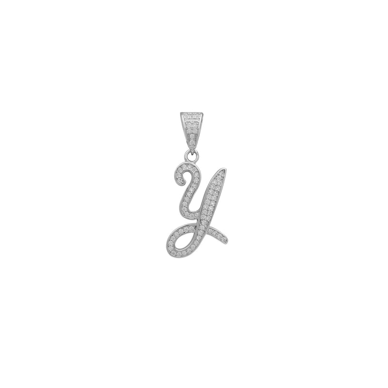 Cubic Zirconia Script Letter Pendant (Silver)