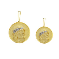 Sandblasted Matte Jesus Head Round Medal Two-Tone Pendant (14K)