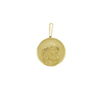 Sandblasted Matte Jesus Head Round Golden Medal Pendant (14K)