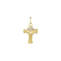 Textured Diamond cuts-Matte Jesus Head Cross Pendant (14K)