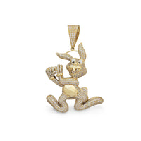 Zirconia Iced-Out Enameled Bugs Bunny Character Pendant (14K)