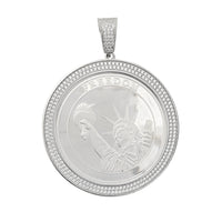 Zirconia Solid Medallion "FREEDOM" Liberty Twins Tower Pendant (Silver)