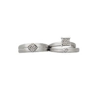 Diamond Pave Matte Finish Three-Piece-Set Engagement/Wedidng Ring (14K)