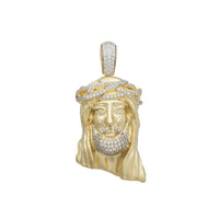 Glossy-Matte Textured Jesus Head CZ Pendant (14K)