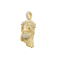 Glossy-Matte Textured Jesus Head CZ Pendant (14K)
