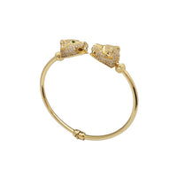 Iced-Out Green-Eyes Panther Head Bangle Bracelet (14K).