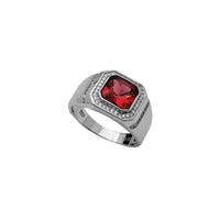 Zirconia Halo Red Stone Signet Ring (Silver)
