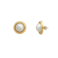 Rope Frame Pearl Stud Earrings (14K)