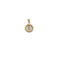 Miniature Zirconia Two-Tone Virgin Mary Round Pendant (14K)