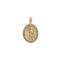 Tricolor Zirconia Regal Round Saint Jude Oval Pendant (14K)