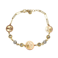 Zirconia Tricolor Halo Cross Paperclip-Link Fancy Lady Bracelet (14K)