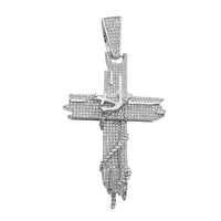 Zirconia Anchor Rope Wrapped Wooden Texture Cross Pendant (Silver)