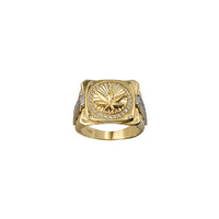 Zirconia Greek Key Fluted Signet Cannabis Ring (14K)