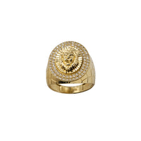 Cobbled Band Iced-Out Halo Lion Ring (14K)