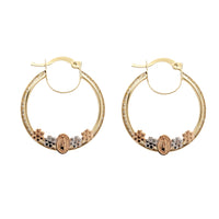 Zirconia Tricolor Floral Virgin Mary Hoop Earrings (14K)