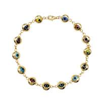 Multicolor Evil Eyes Bracelet (14K)