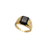 Zirconia Arrow Motif Black Onyx Half-Bezel Men's Ring (14K)
