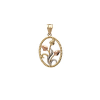 Tricolor Roses Oval Rope Frame Pendant (14K)
