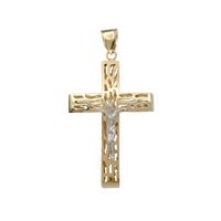 Two-Tone Wood Pattern Crucifix Cross Pendant (14K)