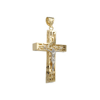 Two-Tone Wood Pattern Crucifix Cross Pendant (14K)