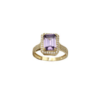 Zirconia Pave Purple Emerald-Shape Engagement Lady Ring (10K)
