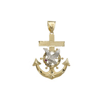 Two-Tone Matte & Diamond-Cut Eagle Anchor Pendant (14K)