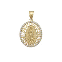 Zirconia Oval Greek-Key Halo Virgin Mary Pendant (14K)