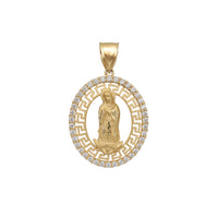 Zirconia Oval Greek-Key Virgin Mary Pendant (14K)