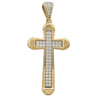 Double-Row Inlaid CZ Cross Pendant (10K)