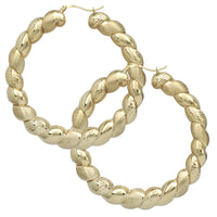 Tri-Textured Twist Hoop Earrings (10K)