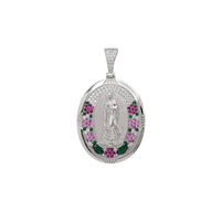 Zirconia Floral Oval Virgin Mary Pendant (Silver)