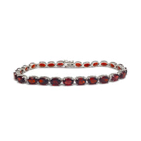 Zirconia Dark Red Oval Tennis Bracelet (Silver)