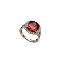 Halo Red Zirconia Oval Ring (Silver)