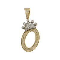 Two-Tone Icy Crowned Initial Letter Pendant (14K)