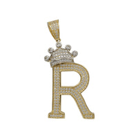 Two-Tone Icy Crowned Initial Letter Pendant (14K)