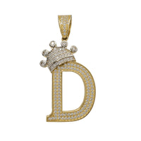 Two-Tone Icy Crowned Initial Letter Pendant (14K)