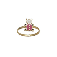 Enameled Pink & White Teddy Bear Ring (14K)