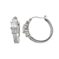 Zirconia Princess-cut Hoops Earrings (Silver)