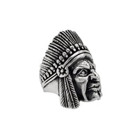 Antique-Finish Indian Head Chief Ring (Silver)
