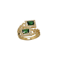 Icy Green Emerald-Shape Cuban Bypass Ring (14K)