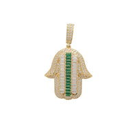 Icy Green Baguettes Hamsa Hand Pendant (14K)