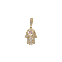 Icy Pink Bezel Hamsa Hand Pendant (14K)