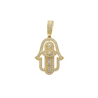 Zirconia Baguettes & Round Bezel Hamsa Hand Pendant (14K)