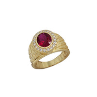 Red Zirconia Intertwined Textured Men's Ring (14K)