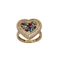 Iced-Out Colorful Heart Ring (14K)